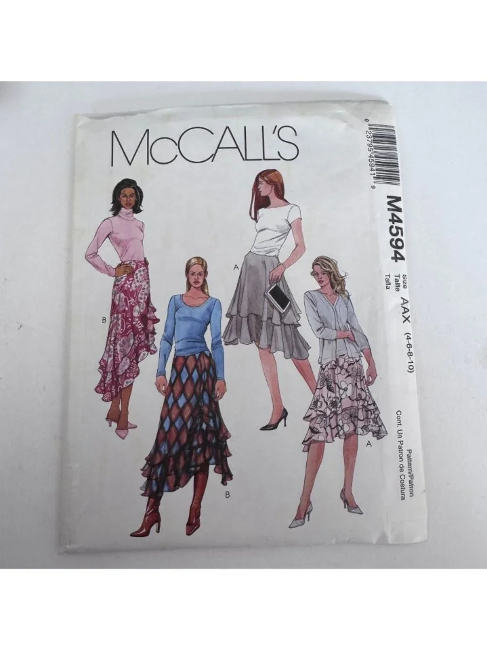 McCalls Sewing Pattern M4594 Y2K Flowy Skirt Ruffle Hem Boho Chic 4-10 Uncut